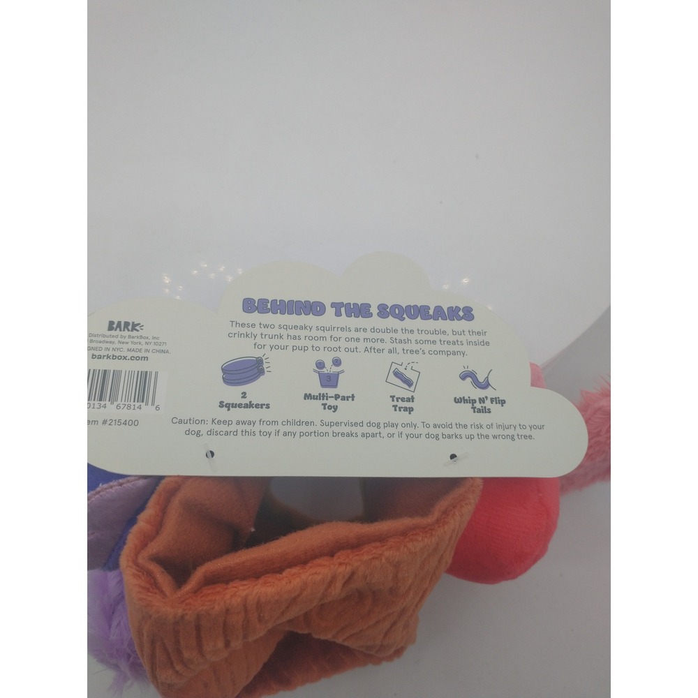 BarkBox Winky & Blinky Multi-Part Plush Dog Toy Squeaky Squirrels Tree Trunk S